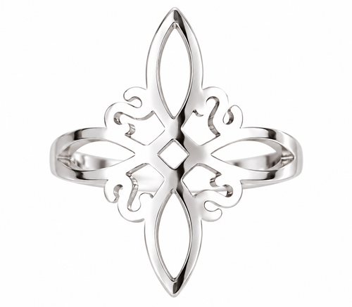 Hollow openwork Miko knot stainless steel adjustable ring on white background