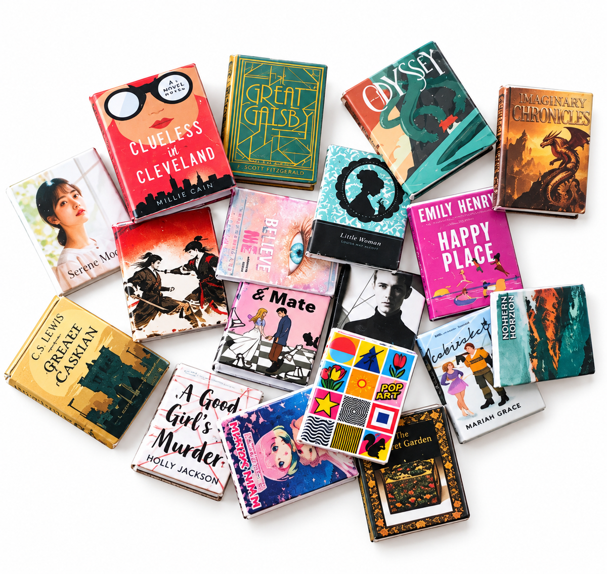 Random selection of miniature book titles and covers
