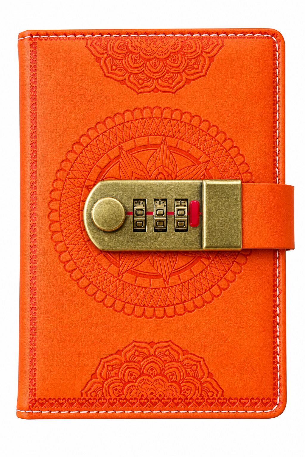 Orange embossed PU leather journal with combination lock
