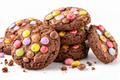 Rainbow chocolate cookies, gluten-free and no added sugar, white-background studio photo