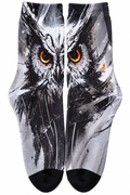 Owl print socks on white background