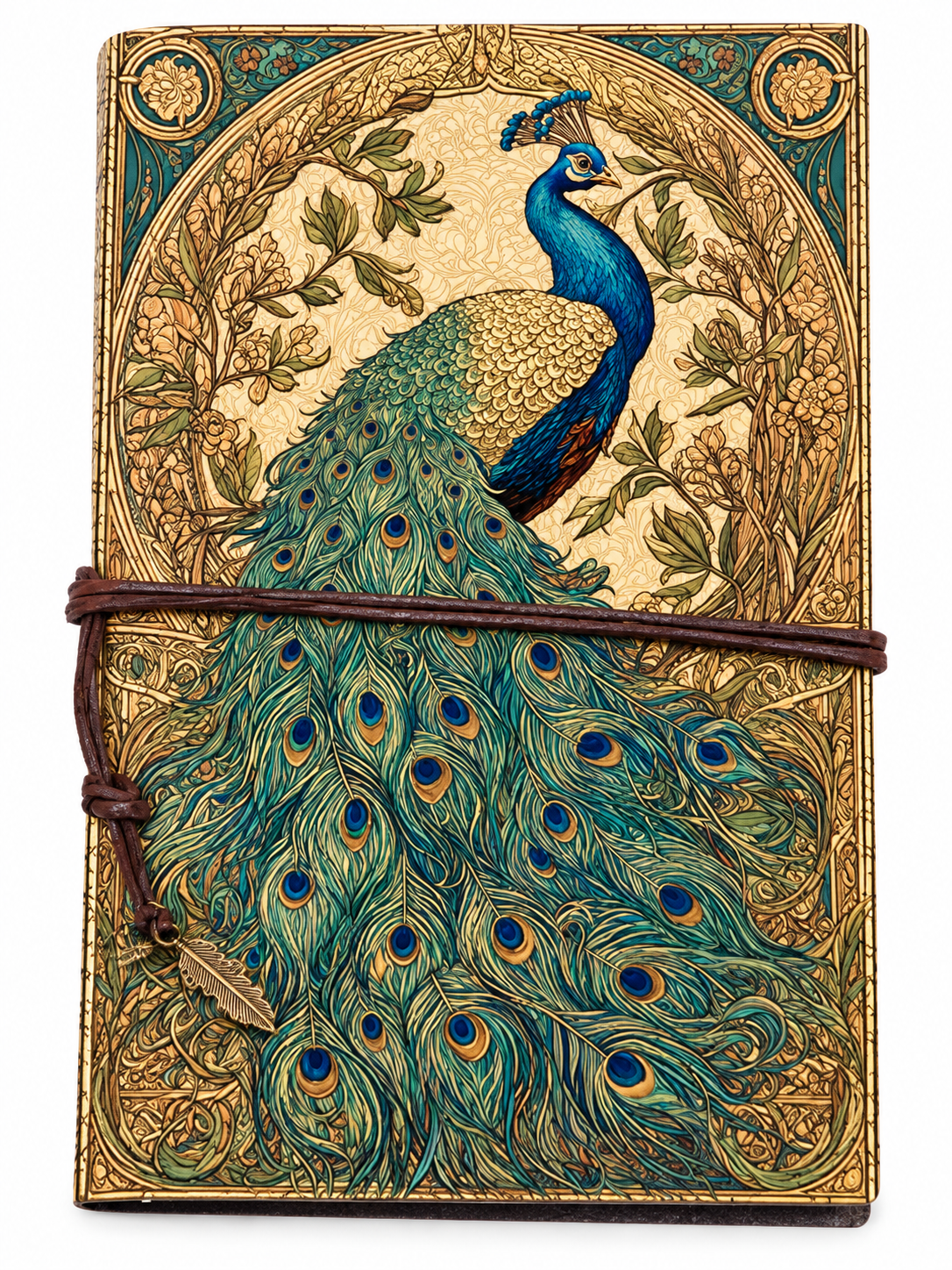 Peacock vintage handmade journal with ornate floral cover
