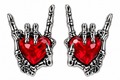 Skeleton hand stud earrings with red cubic zirconia hearts