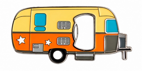 Retro camper bottle opener fridge magnet on white background