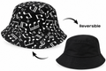 Reversible black musical notes bucket hat showing printed and plain black sides