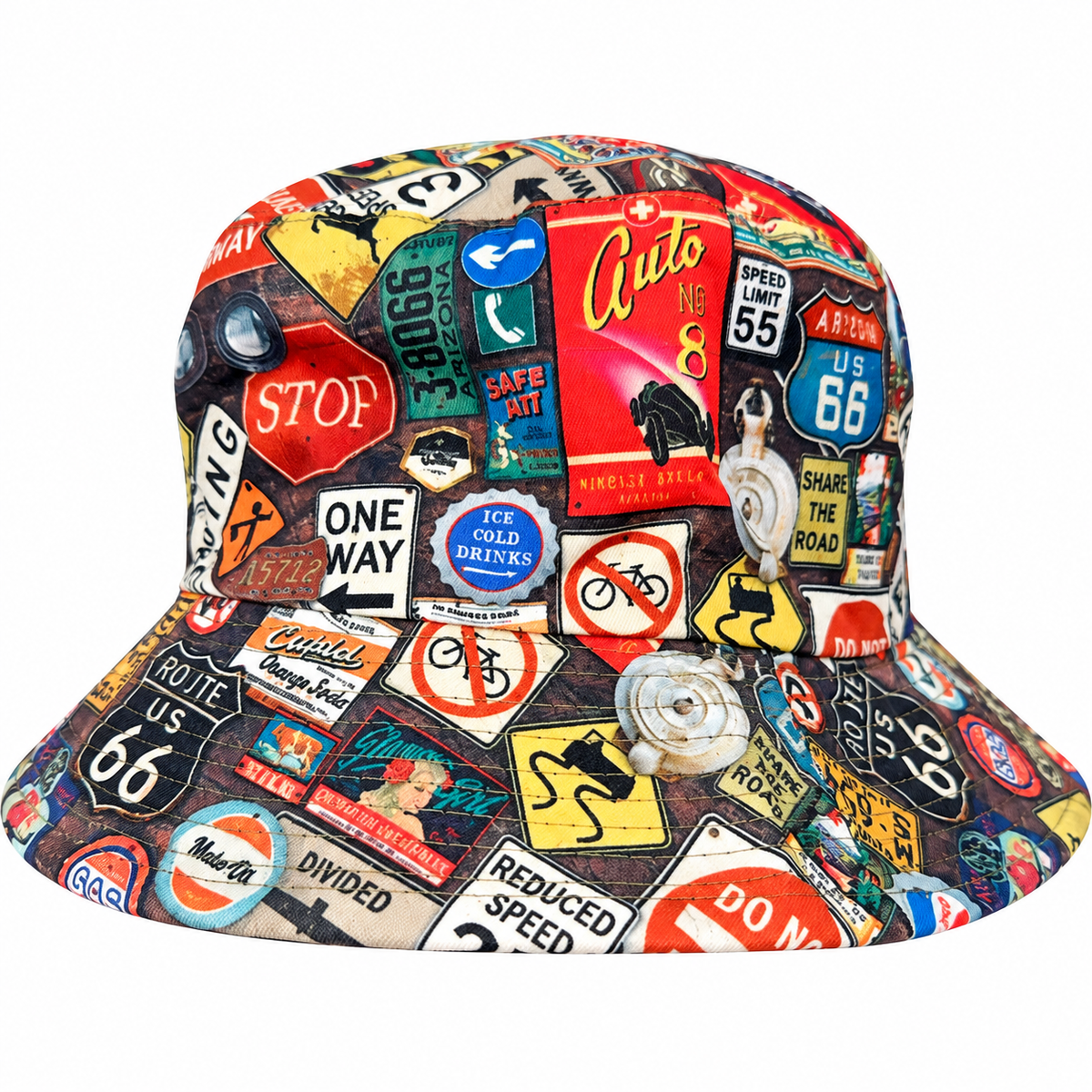 Road Signs Reversible Bucket Hat on white background