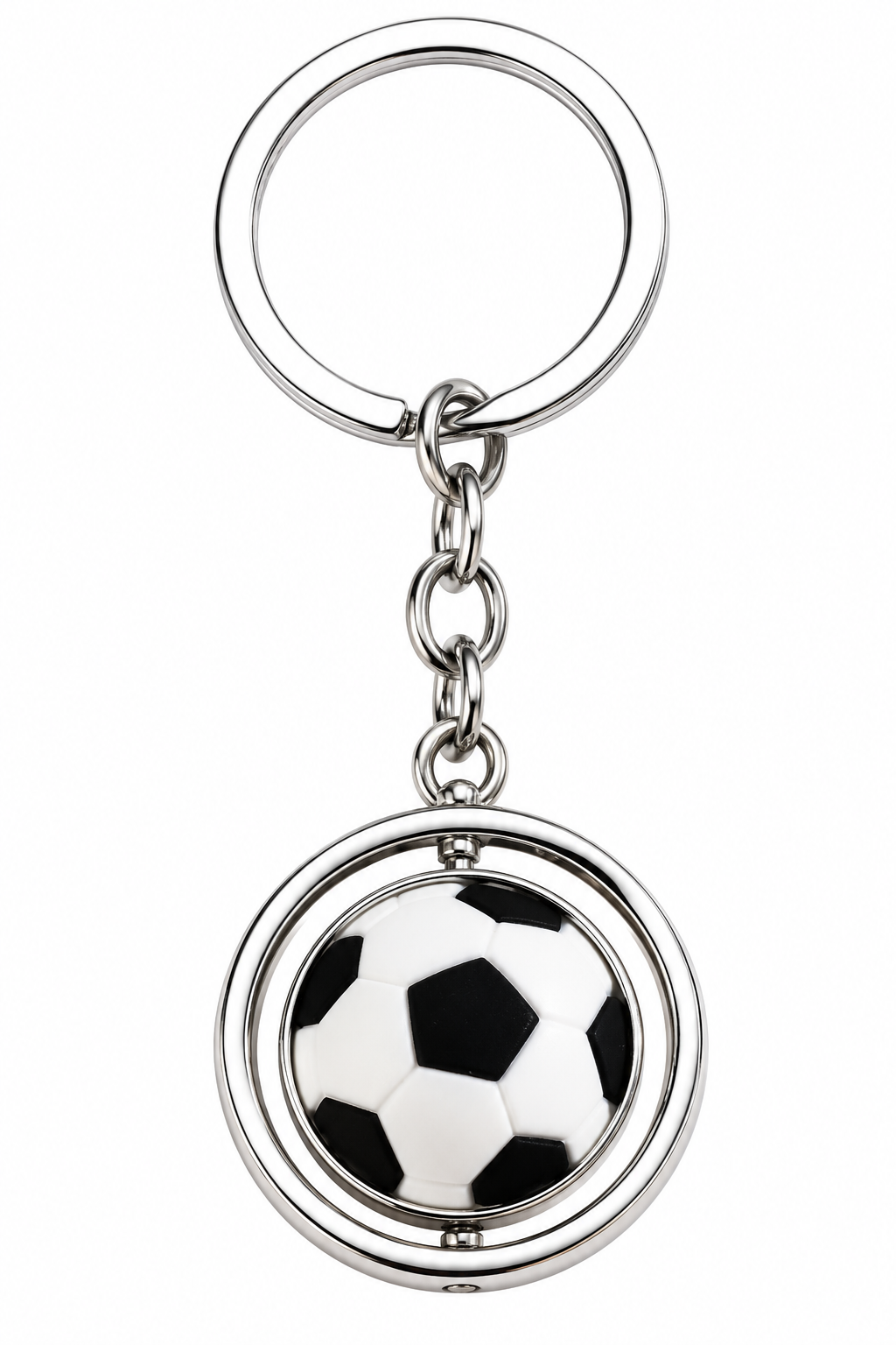 Rotating rubber soccer ball metal fidget keychain