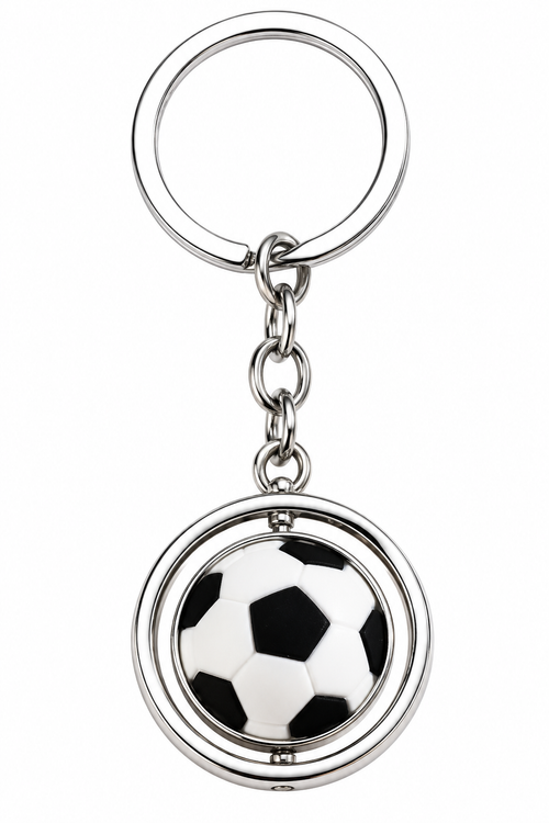 Rotating rubber soccer ball metal fidget keychain