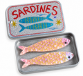 Two pink sardine hair clips in glitter sardine tin gift box