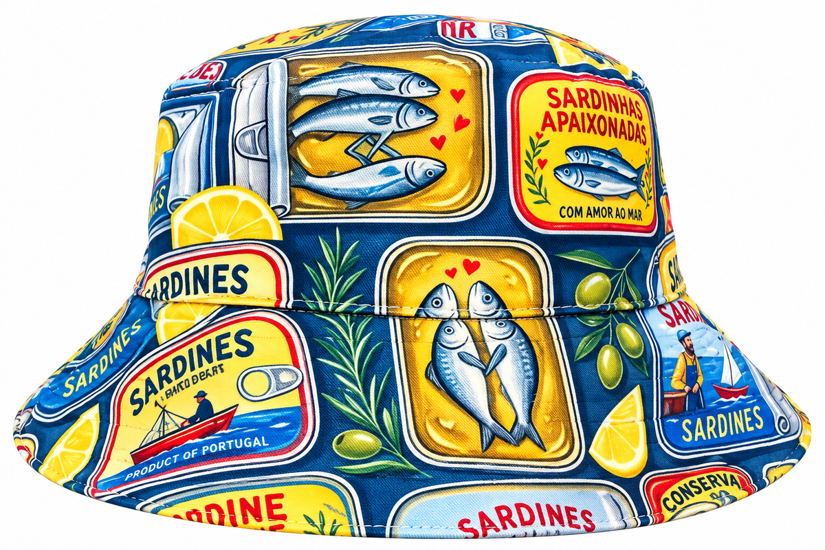 Sardine print polyester bucket hat