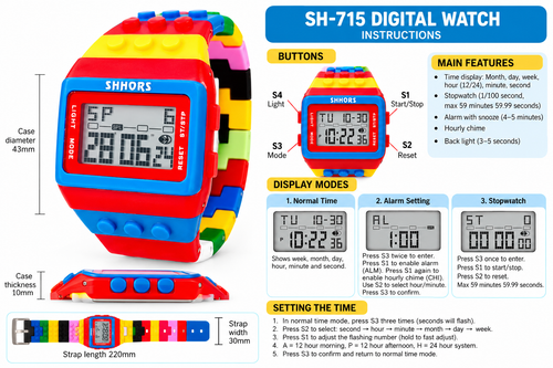SH-715 watch illustrated instructions
