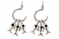 Silver-tone earrings with three dangling fish charms on each earring, white background