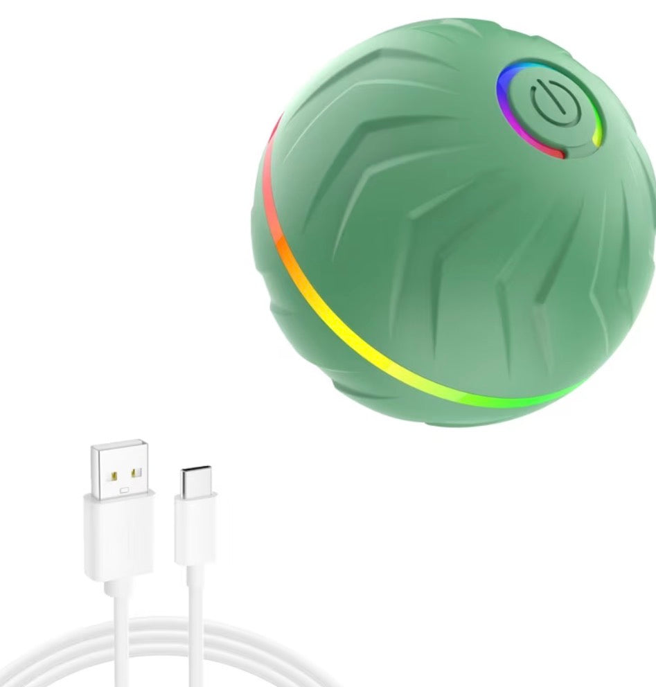 Rechargeable green interactive smart dog ball with USB cable