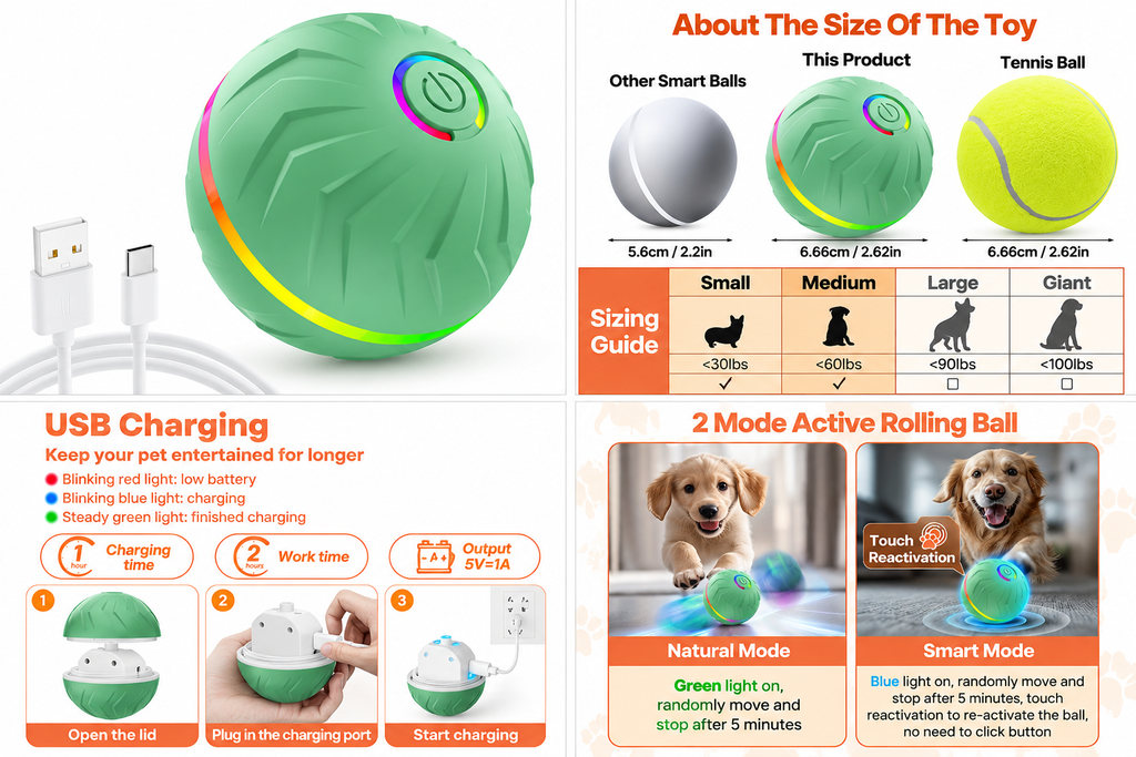 Optimised smart dog ball product infographic