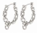 Silver-tone stainless steel chain-link hoop earrings on white background