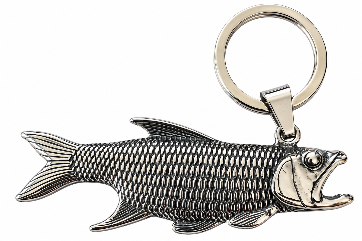 Stainless steel fish-shaped bottle opener keychain with keyring