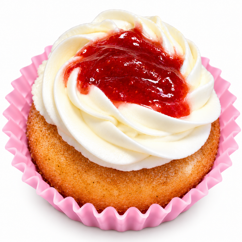 Strawberries and cream vegan gluten free donut on white background