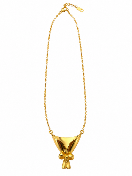 Gold-plated alloy bouquet pendant necklace on white background