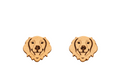 Pair of gold-plated stainless steel Golden Retriever stud earrings measuring approximately 1.5 by 1.2 cm