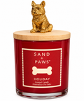 Sand + Paws holiday candle red glass with gold dog lid