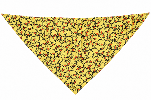 Yellow cartoon duck triangular polyester pet bandana on white background