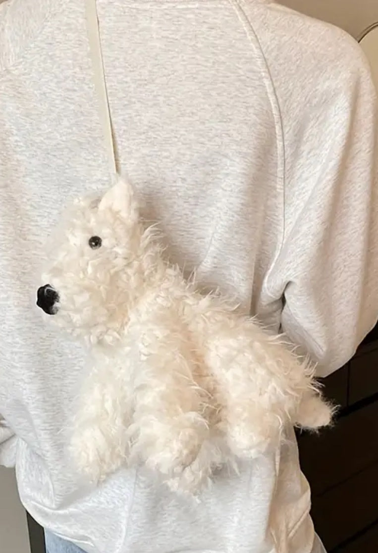 White fluffy dog bag