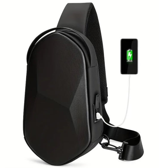 Black travel crossbody bag with USB port