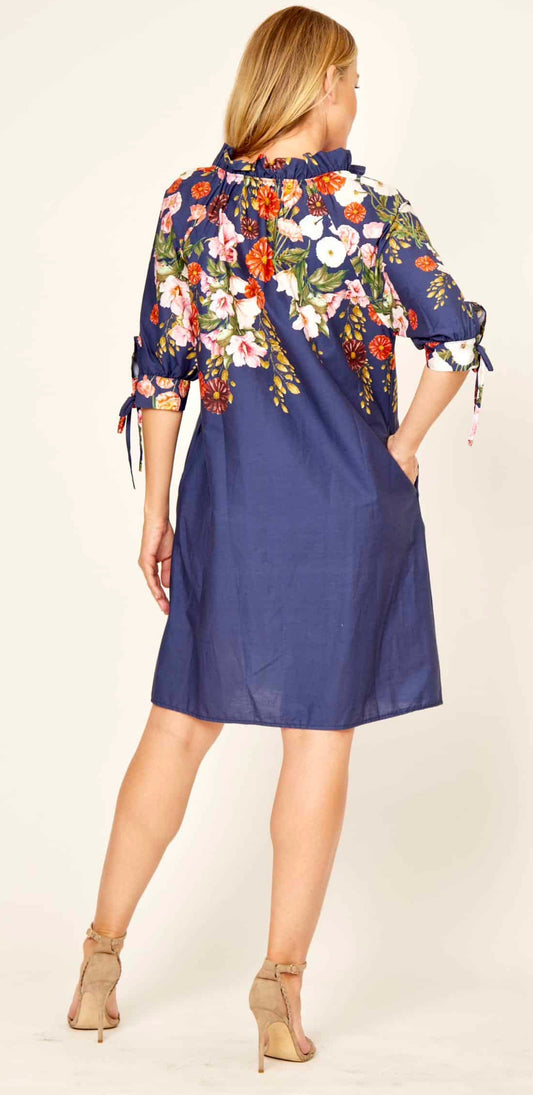 Floral navy high neck dress