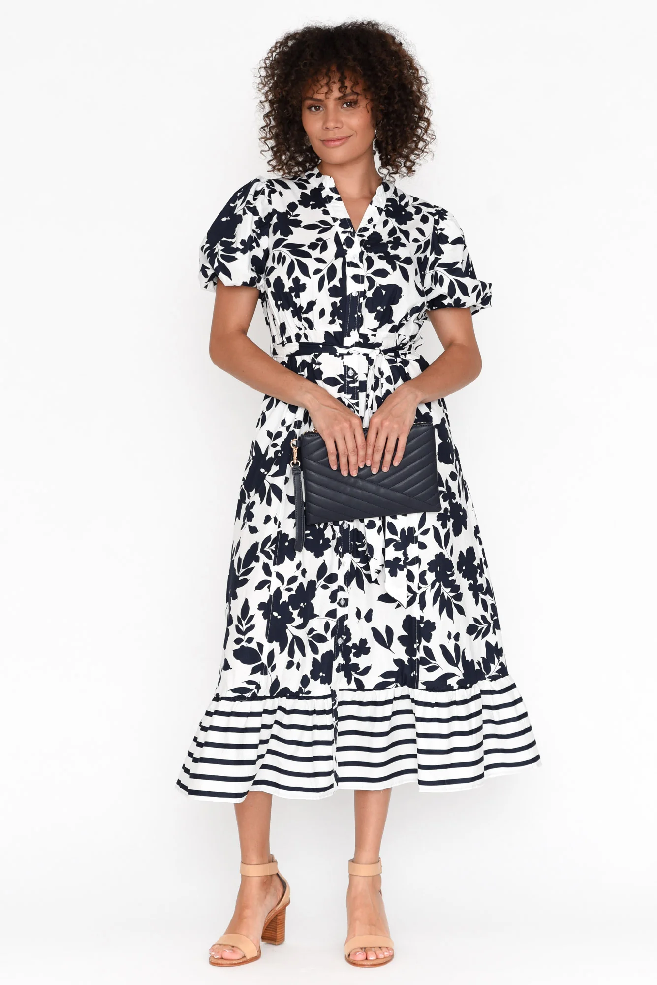 LABEL OF LOVE—carney navy floral cotton tiered dress