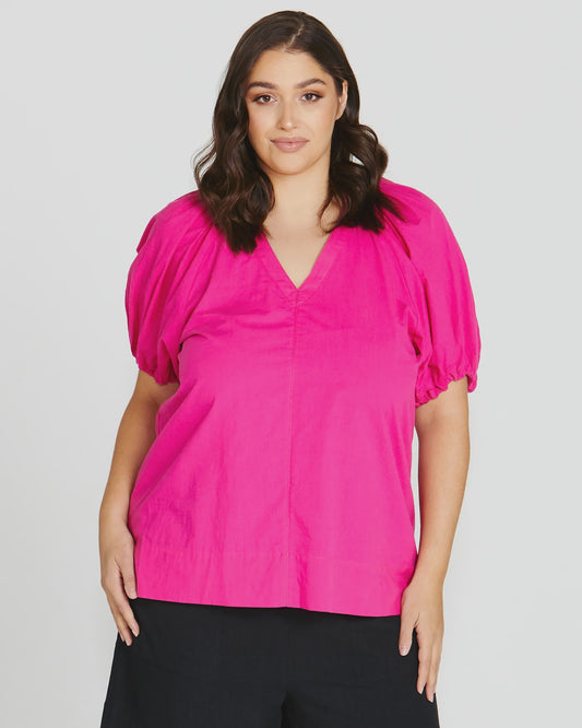 BETTY BASICS—Juliet hot pink cotton blouse top