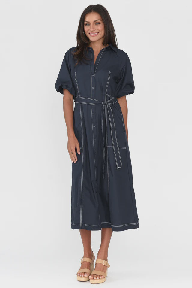 LABEL OF LOVE—Ralphie Navy Cotton Contrast Stitch Dress