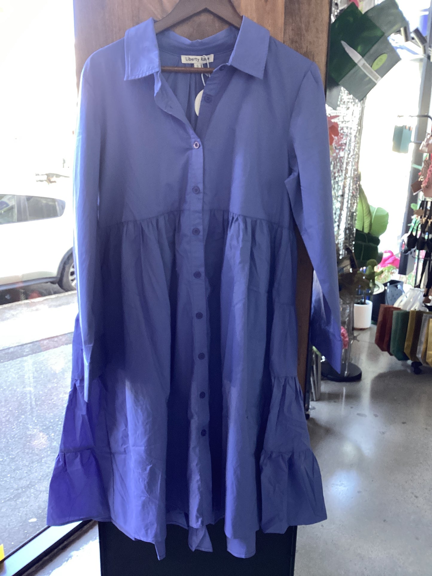 Liberty Rose Cotton Blue Shirt Dress